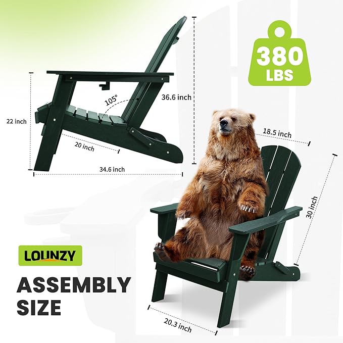 LOUNZY Folding Adirondack Chair Set of 6, Green