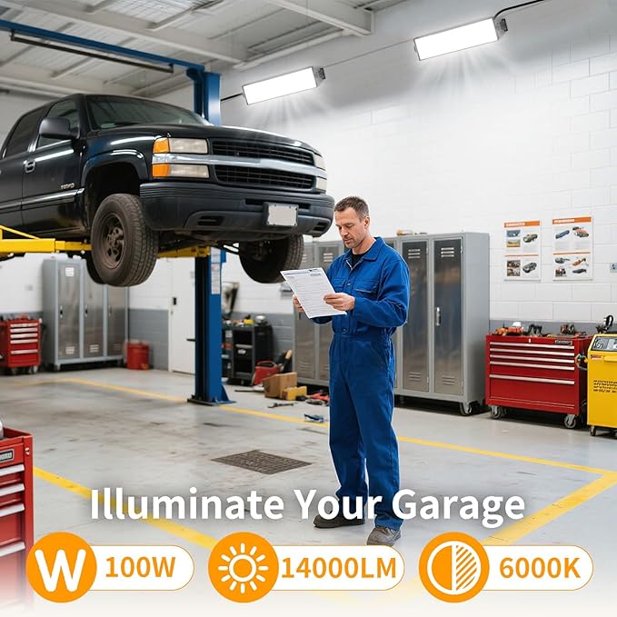 100W LED Shop Lights, 14000LM 6000K Plug in Garage Light with 6FT Power Cord, IP66 Waterproof Work Light for Garage, Outdoor, Workshop, Yard, Warehouses, Carport, Indoor
