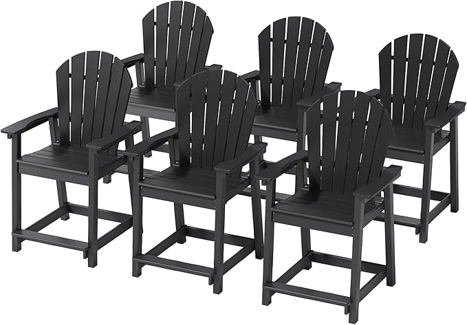 OTSUN Outdoor Tall Adirondack Chair, HDPE Weather Resistant Outdoor Chair for Garden, Backyard, Poolside, Capacity 400LBS (6 PCS, Black)