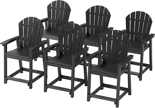 OTSUN Outdoor Tall Adirondack Chair, HDPE Weather Resistant Outdoor Chair for Garden, Backyard, Poolside, Capacity 400LBS (6 PCS, Black)