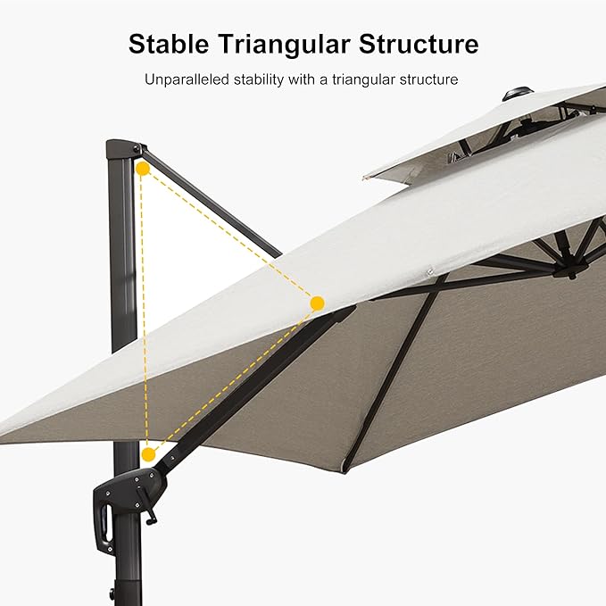 PURPLE LEAF 10 FT Cantilever Umbrella Outdoor Patio Umbrella, Large Offset Square Umbrella, Windproof Heavy Duty Hanging Outside Umbrellas for Patio, Pebble Grey