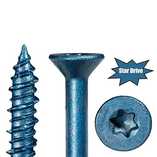 Blue Ruspert Coated Star Drive Flat Head Masonry Screws, 100 Pieces - 3/16" x 3-3/4" Self-Tapping Concrete Masonry Screws, Fasteners for Interior & Exterior Construction, Repair