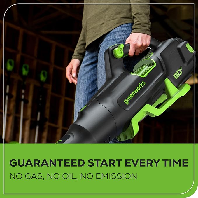 Greenworks 80V (700 CFM / 170 MPH) Brushless Cordless Leaf Blower, Commercial-Grade Power, 45-Min Rapid Charger for Wet Leaves, Heavy Debris, Gravel and Driveway Snow, Includes 2.5Ah Battery & Charger