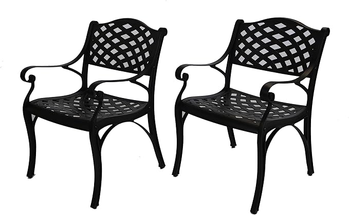 Cast Aluminum Patio Chairs Set of 2, Outdoor Dining Chairs, All-Weather Metal Patio Chairs, Patio Bistro Chairs with Armrest for Garden Backyard Porch Balcony Lawn Pool