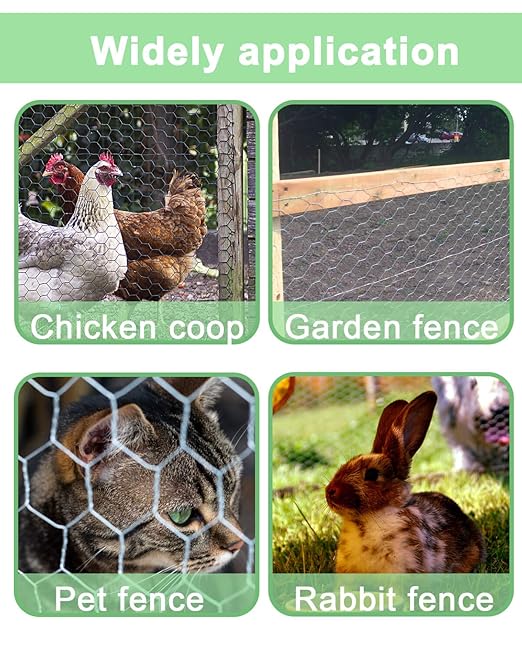 Garden Poultry Chicken Wire Netting - 57 '' × 150 ' Garden Fence Animal Barrier, Chicken Wire for Crafts, 1 inch Mesh Poultry Netting Fence, Pet/Rabbit/Chicken Wire Fencing