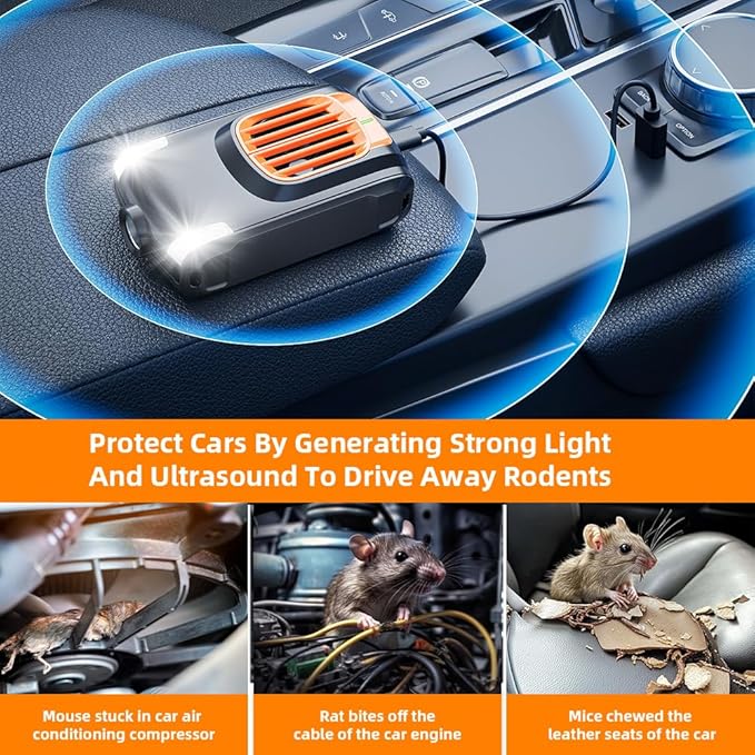 Ultrasonic Mice Repellent in Door,Out Door, for Car Engines, House, Garage, Kitchen, Attic, 2 Pack Rodent Mice Rat Repellent Plug in Electronic Rat Pest Deterrent with 4 Strobe Lights,