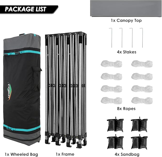 COBIZI 10x30 Heavy Duty Pop up Canopy Party Tent for Parties Weddings Events UPF 50+ Waterproof Commercial Gazebo with Roller Bag, Gray