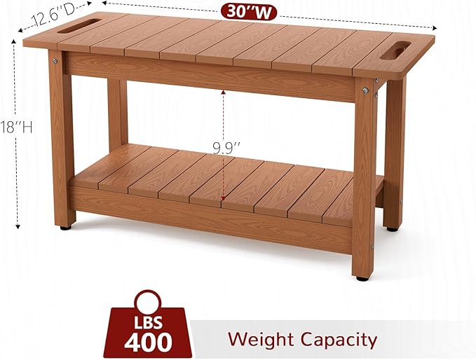 Stoog 30" Shower Bench, Waterproof HIPS Shower Stools with 400 lbs Weight Capacity, Shower Chair for Inside Shower, Non-Slip, Brown