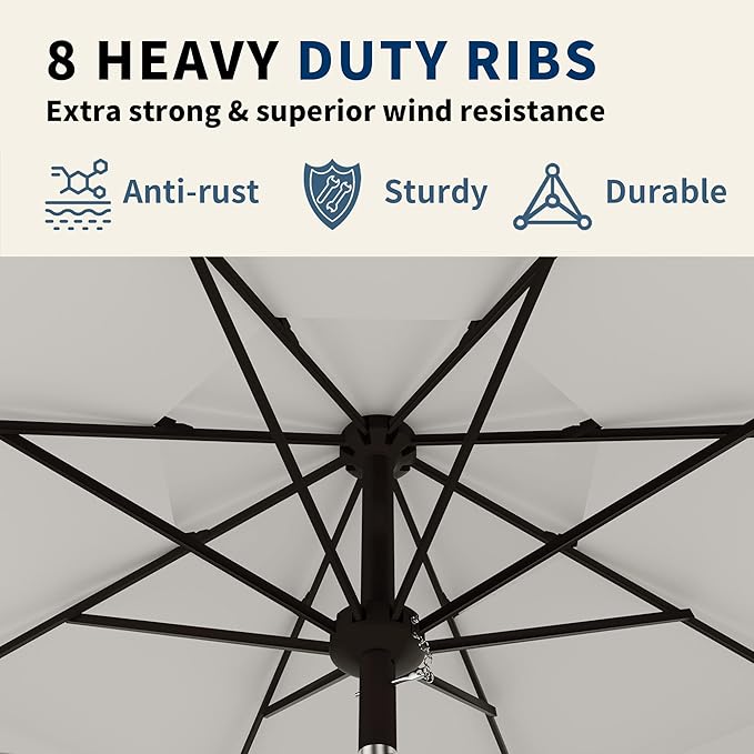 9FT 3 Tiers Patio Umbrella With Auto Tilt and Crank, Outdoor Table Market Umbrella with 8 Sturdy Ribs for Garden, Lawn, Deck, Backyard and Pool, Creamy-white
