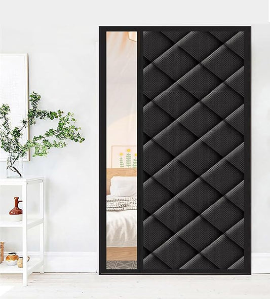 Magnetic Thermal Insulated Blackout Door Curtain Storm Wind Fleece Insulation Curtian Magnetic Screen Door with Thermal Noise Reduce Black with Window Style 1 37"x80" Inch