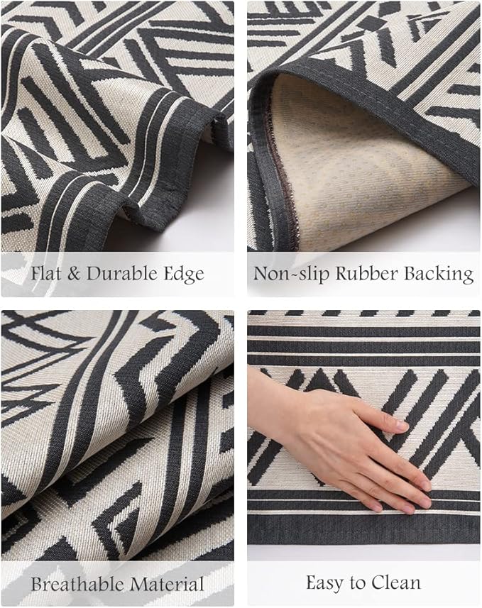 Outdoor Rug Carpet 5x8 ft, Flatweave Textured Outdoor Patio Rug Non Slip Indoor Outdoor Rugs with Rubber Particles Backing Boho Outdoor Area Rug for Patio Deck Front Porch Backyard Balcony