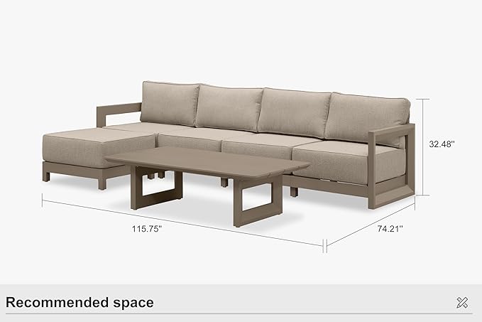 PURPLE LEAF Patio Furniture Set L-Shaped Outdoor Couch with 9.6" Thick Cushion and Soft Pillows 6 Piece Outdoor Sectional Sofas with Table Modern Outdoor Conversation Sets for Yard Porch Deck, Khaki