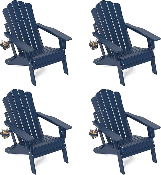 FOOWIN Adjustable Adirondack Chair, Folding Adirondack Chair with Cup Holder, HDPE All-Weather Fire Pit Chair with 3 Recline Positions, Suitable for Patio, Garden, Backyard, Poolside, Grey