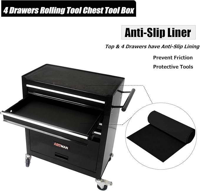 4 Drawers Rolling Tool Cart on Wheels, Trolley Organizer Tool Case Tool Chest, Multifunctional Tool Storage Tool Box for Workshop, Garage, Warehouse, Repair Shop (4 Drawers-29.3" H-Black)