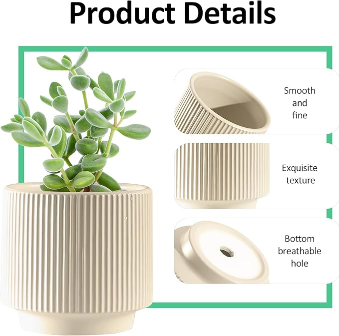 OXART Large Plant Pot, 10/8/6 Ceramic Pots for Plants with Drainage, 3 Piece Planters for Indoor Plants, Home Garden Flower Pots for Outdoor Cacti, Succulents, Snakes, and Pothos, Yellow