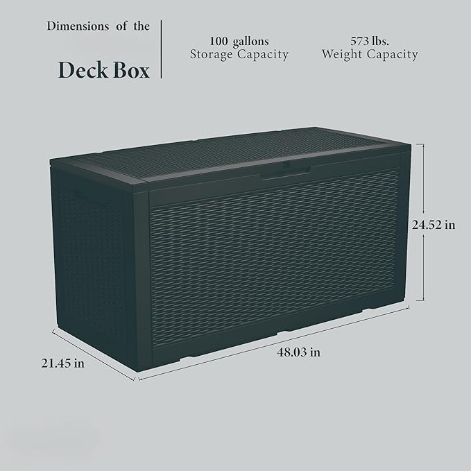 Mersco 100 Gallon Double-Wall Resin Deck Box - Lockable Waterproof Outdoor Storage Box, 1000lbs Capacity & Doubles as Seating for Patio Furniture - Garden Tools, Pool Accessories (Black)