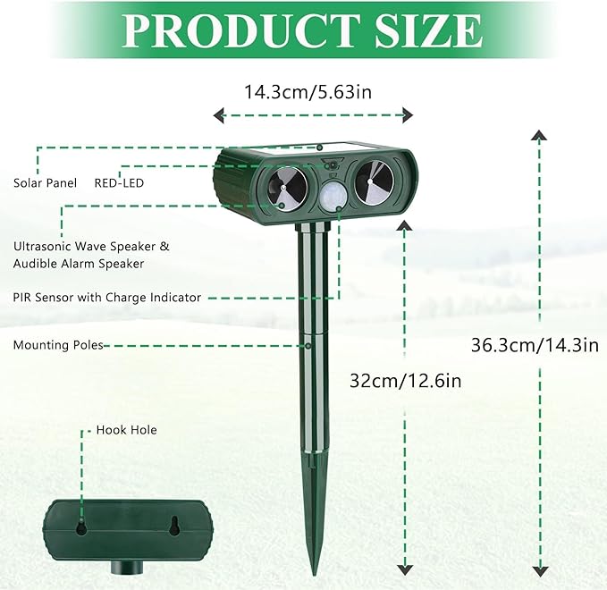 4 Pack Solar Ultrasonic Animal Repellent Outdoor Deer Repellent Devices Motion Detection Waterproof Cat Squirrel Skunk Raccoon Dog Deterrent Yard Farm Garden Patio