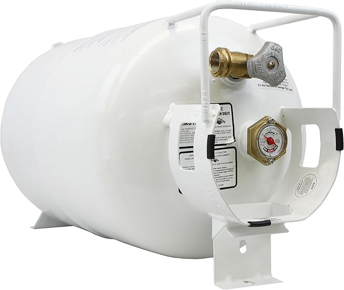 Flame King YSN301HZL 30lb Steel Horizontal Propane Tank Cylinder for Fire Pit Tables, Patio Heaters, Barbeques, RVs, and Truck Campers, 30-Pound, White