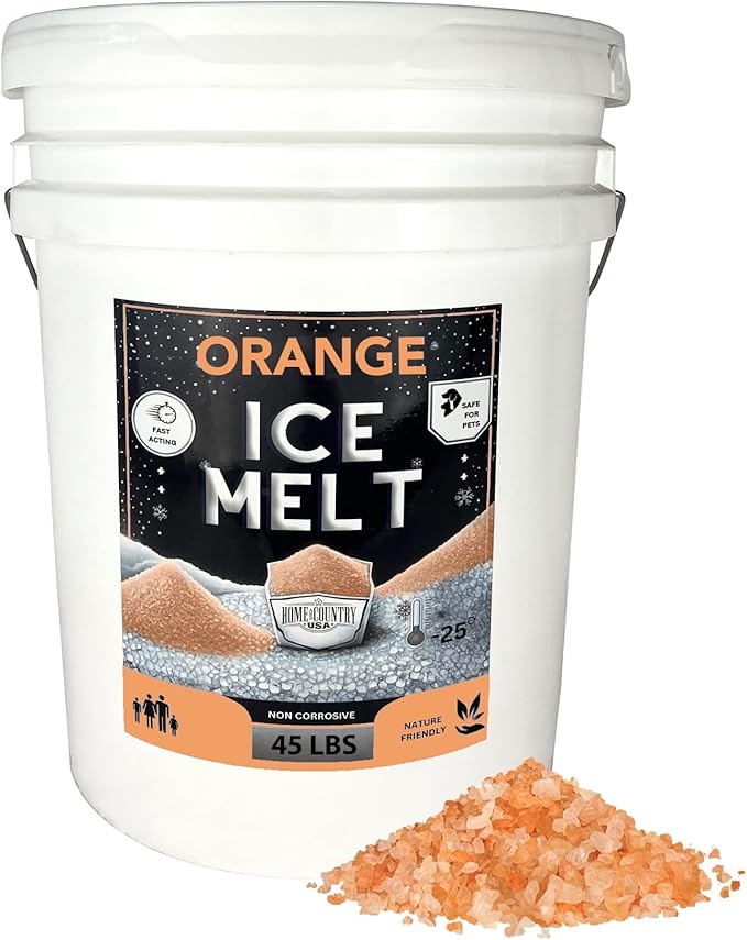 Peach Country Orange Ice Melt -25°F Effective, Pet Safe Eco-Friendly De-Icer, Fast-Acting Granules for Driveways, Walkways & Entryways, 45 lb Pail