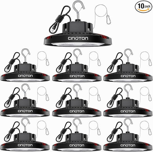 CINOTON 160W UFO LED High Bay Light, Aluminum LED Shop Lights with 24000LM, 5000K Commercial Bay Lighting for Warehouse Garage Workshop Factory Shed, 6' Cable & Safety Rope, ETL Listed 10 Pack