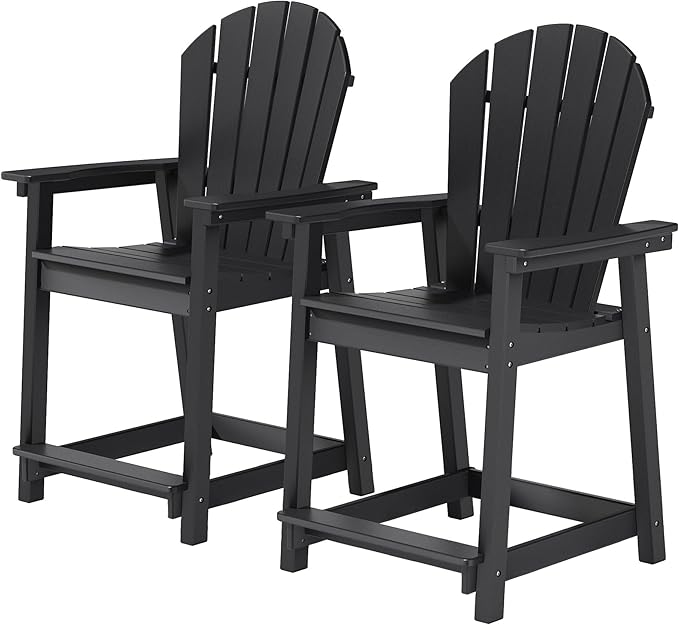 OTSUN Outdoor Tall Adirondack Chair, HDPE Weather Resistant Outdoor Chair for Garden, Backyard, Poolside, Capacity 400LBS (2 PCS, Black)
