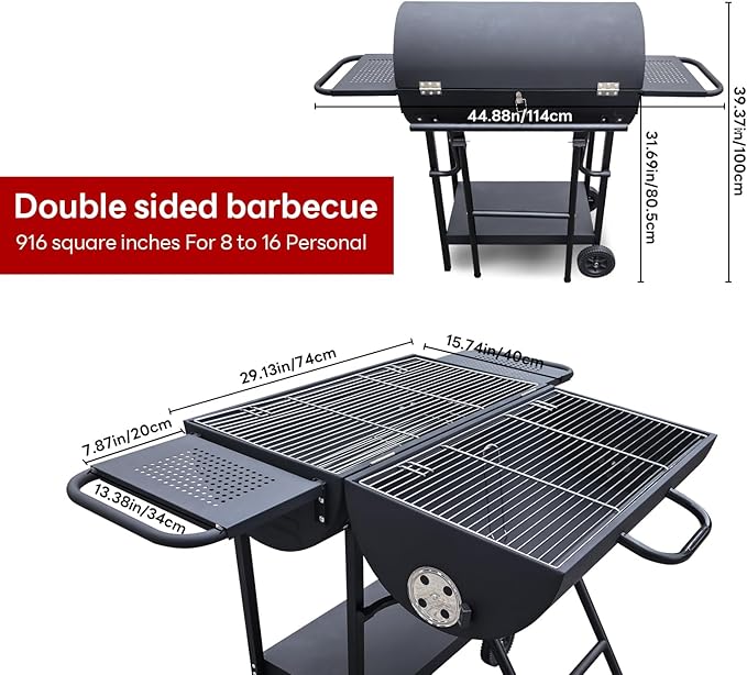 Charcoal Grill - Charcoal Barrel Grill with side shelf, Large Stainless Steel BBQ Grill suitable for outdoor camping,backyards, and patios (Extra Large)