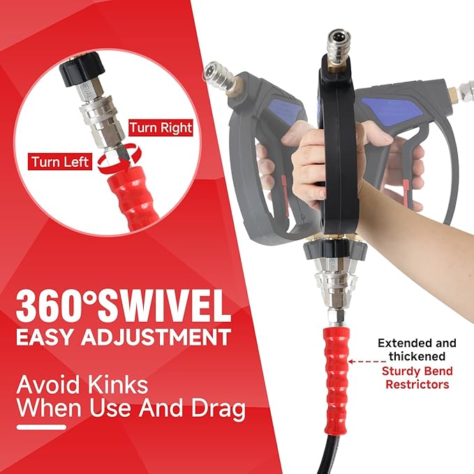 3/8" Non Marking Pressure Washer Hose 150 FT,Kink Resistant Power Washer Replacement Hose Steel Wire Braided for Hot and Cold Water, with M22 14mm to 3/8" Swivel Quick Connect, 5000 PSI (150FT)