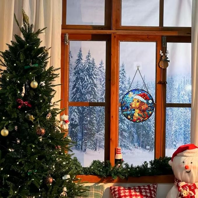 Stained Glass Window Hanging - Christmas Eve in Rural America Suncatcher fof Garden Home Decor for Women Mon Grandma Friends