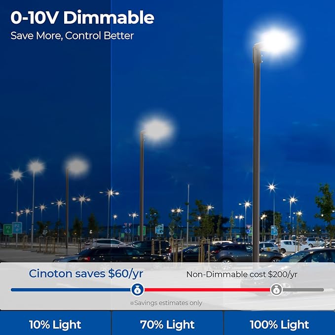 CINOTON LED Parking Lot Light - 48000LM 300W UL Listed - 0-10V Dim Dusk to Dawn - IP65 Adjustable Slipfitter Mount Outdoor Security Lighting for Square Street Court Stadium Driveways, 5000K, 100-277V