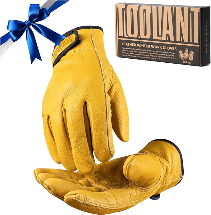 toolant Winter Leather Work Gloves, Warm 3M Thinsulate Lining for Cold Weather Work, Thermal Insulated Gloves