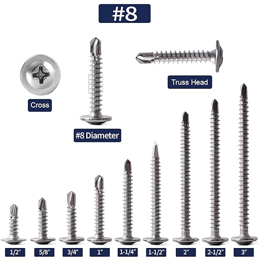 #8 x 2" Sheet Metal Screws 100PCS 410 Stainless Steel Truss Head Fast Self Tapping Screws by SG TZH