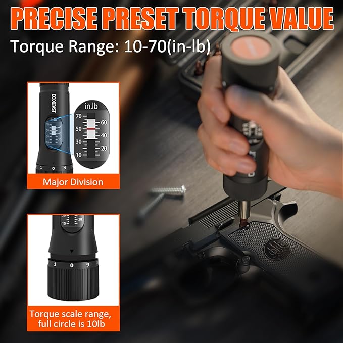 13Pcs Preset Torque Screwdriver with S2 Bits, 1/4” Drive Torque Wrench Screwdriver Set for Maintenance, Tools, Bike Repairing and Mounting, Inch Pound Torque Range 10-70 In-lb