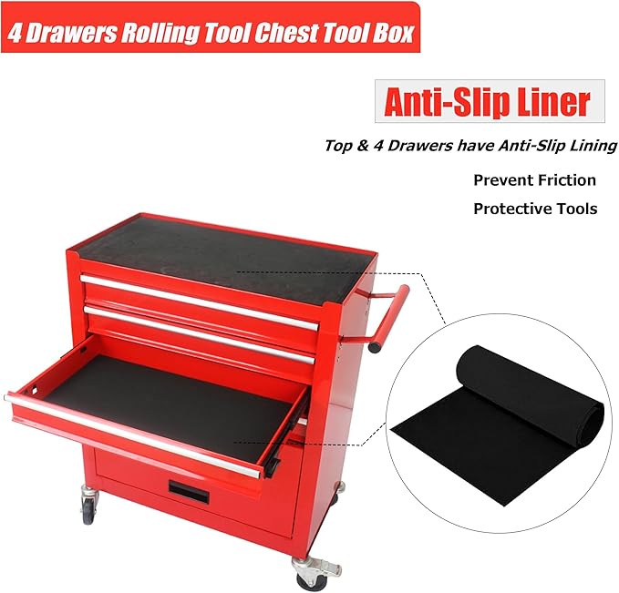 4 Drawers Tool Cart on Wheels,Rolling Tool Box Tool Storage， Drawers Rolling Organizer Tool Case for Garage, Warehouse, Workshop, Repair Shop (4 Drawers(Red))