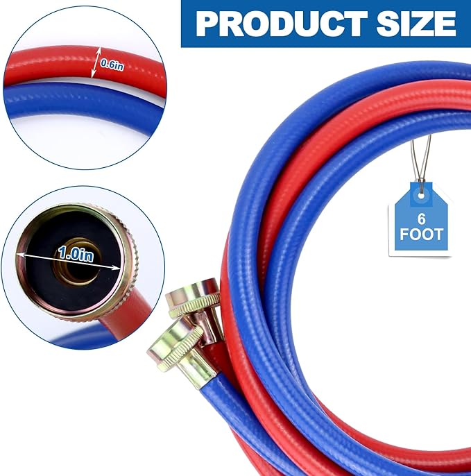 6FT Washer Water Line/Rubber Washing Machine Hoses 6FT,Universal Washing Machine Hose/Washer Water Line for Hot and Cold Water Washer Hoses (2 Packs) with 3/4" Connection Water Supply Lines-by MIFLUS