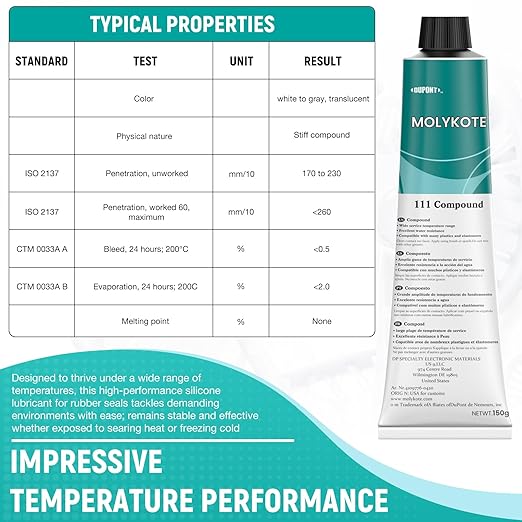 Molykote 111 Compound Valve Lubricant and Sealant 150g 5.3oz, Silicone Grease for O-Rings, Plug Valves, Seal & Protect Rubber & Plastic Components, Water Resistant, Low Volatility
