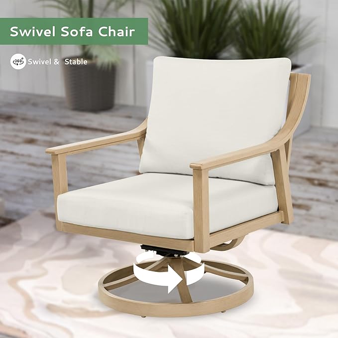 Patio Conversation Sets 4 Pieces - Aluminum 3 Seater Sofa Outdoor Furniture Sets with Thick Cushion, Coffee Table and Swivel Chairs Set of 2, Rustproof and Waterproof for Porch Deck Yard,Beige
