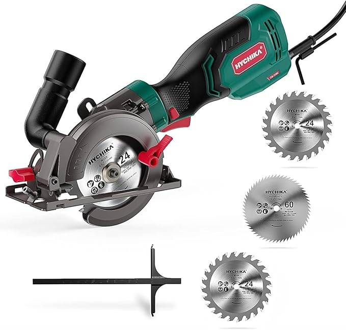 HYCHIKA 6.7A Jig Saw, Reciprocating Saw, 6.2A Mini Circular Saw with 3 Blades,50W LED Work Light, 4-Tool Power Tool Set Combo Kit