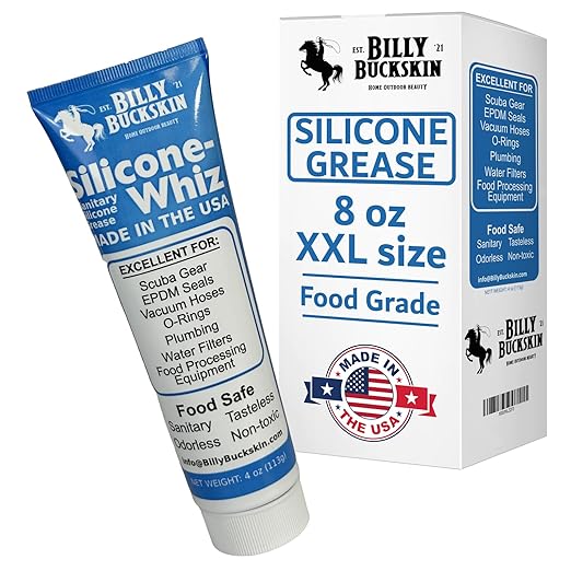 8oz XXL Silicone-Whiz Food Grade Silicone Grease for O Rings - Lubricate Gasket, Mixer, Belts, Food Processing Equipment - Waterproof Plumbers Grease for Commercial & Domestic Use by Billy Buckskin