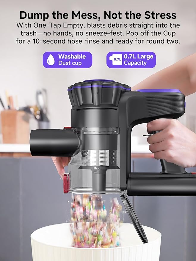 MONSGA Cordless Vacuum Cleaner, 45KPa 400W Stick Vacuum for Home, 50Mins Anti-Tangled Vacuum Cleaner with Charging Dock, Light-weighted Handheld Vacuum for Pet Hair/Carpet/Floor, LED Touch Display,MV3