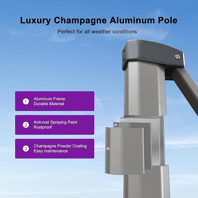 PURPLE LEAF Patio Umbrella with Base Included, 9ft Outdoor Aluminum Cantilever Umbrella with 360° Rotation, Aluminum Large Offset Umbrella for Outdoor Garden Pool, Taupe