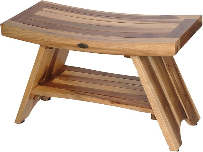 EcoDecors 30 Inch Serenity Teak Shower Bench – Waterproof Bathroom Seat with Large Storage Shelf For Adults & Seniors | Spa-Style Teak Wood Stool with Non-Slip Feet, Elegant Finish, 300 Pound Capacity