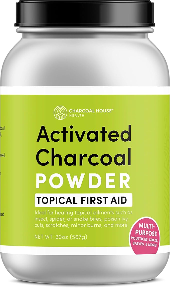 Charcoal House Hardwood Activated Charcoal Powder - Topical First Aid for Cuts, Scratches, Minor Burns & More! Food Grade Powder for Nutrition, Body Cleanse & Homemade Extracts - 20oz