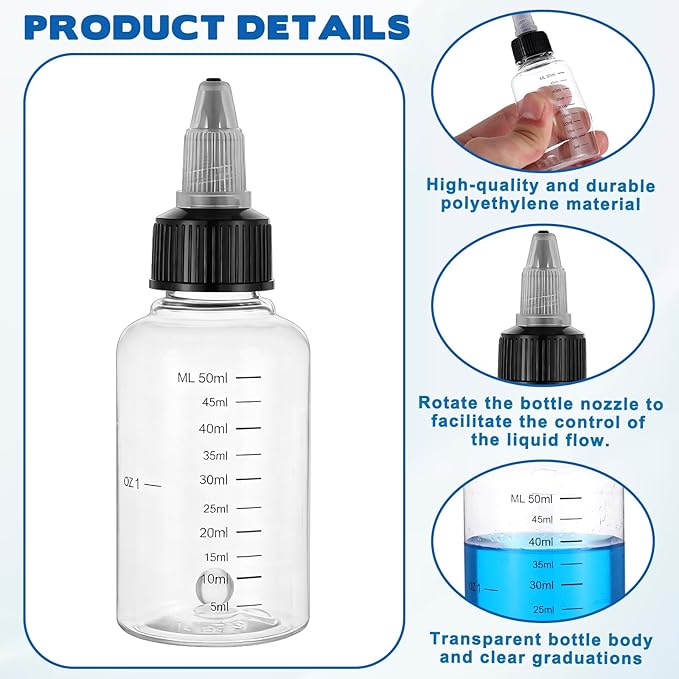 5PCS 2oz Plastic Dispensing Bottle, Empty Squirt Bottle, Squeeze Graduated Empty Bottles with Black Twist Cap for Liquids, Sauces, Arts, Crafts, Travel