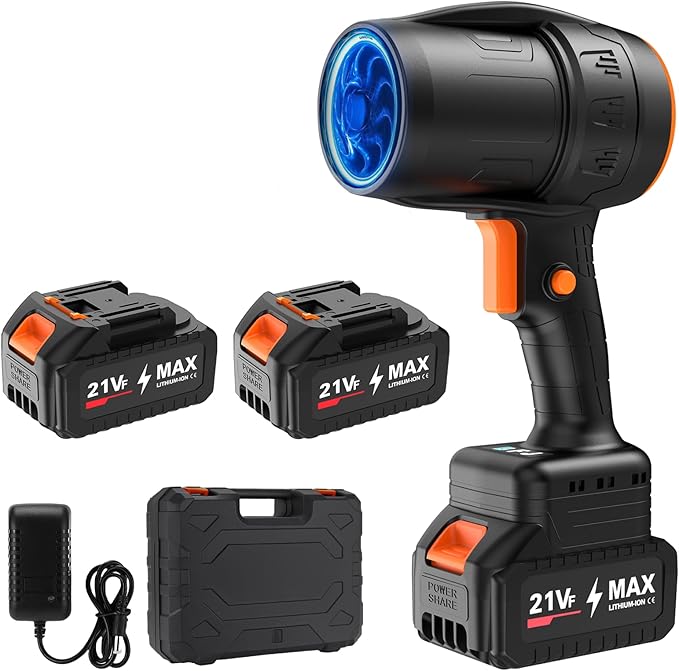 Mini Small Handheld Cordless Leaf Blower with 2×4.0Ah Batteries & Charger – Portable Electric Rechargeable Blower, 500,000 RPM Turbo Jet High Power, Lightweight for Yard, Patio & Garage Cleaning