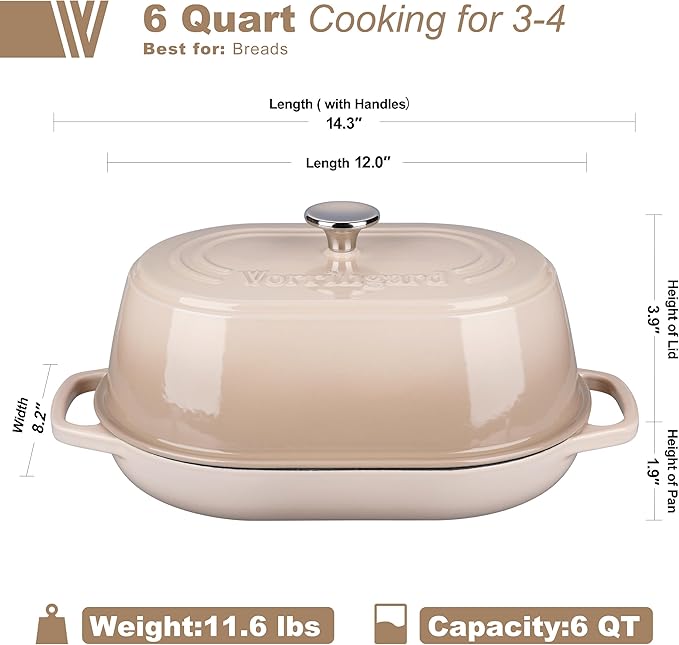 Enameled Cast Iron Dutch Oven Pot with Dome Lid, Oval Bread Oven for Homemade Sourdough Bread Baking, Oven Safe up to 500°F, 6 Quart, Latte