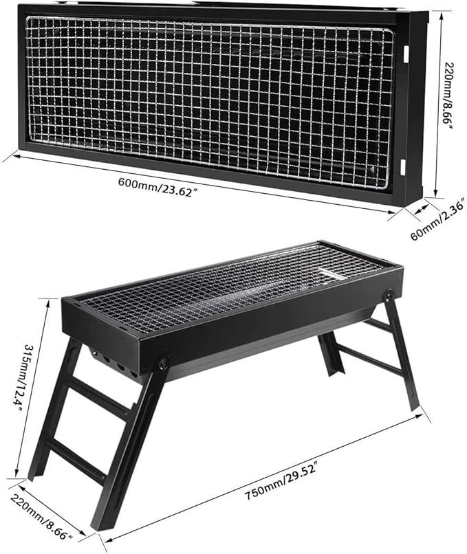 Portable Charcoal Grill, Portable Tabletop BBQ for Outdoor Cooking | Compact Folding Grill for Camping, Hiking, Picnics & Travel | 24”x13”x9” Lightweight Smoky Flavor Grill