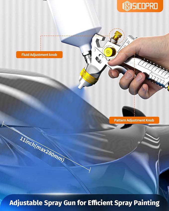 HVLP Paint Sprayer Gun, Air Paint Sprayer for House Painting, Cars, Paint Guns Automotive, 1.4/1.7/2.0mm 15 Nozzle Holes, Air Regulator