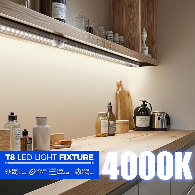 Barrina 2FT LED Shop Light, 4000K 20W 3000LM, Clear Cover Linkable LED Tube Lights, V Shape Integrated T8 LED Lighting, LED Ceiling Lights for Garage, Warehouse, Workshop, ETL Listed, 2 Packs