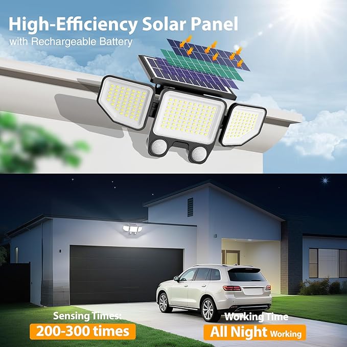 Onforu Solar Lights Outdoor, 3000LM Motion Sensor Security Flood Lights with Remote Control, 3 Modes, IP65 Waterproof Solar Powered for Yard, Pathway, Garden, Pool, Garage, 3 Pack