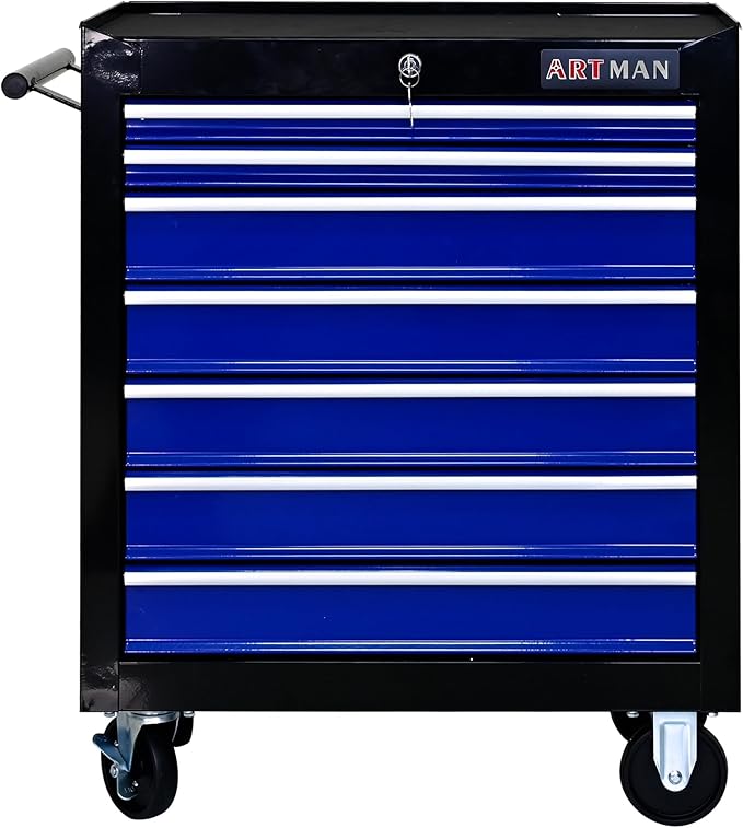 7 Drawers Tool Cart on Wheels,Multifunctional Rolling Tool Chest Tool Storage,Drawers Rolling Tool Trolley Organizer Tool Case for Garage, Warehouse, Workshop, Repair Shop (Black+Blue)